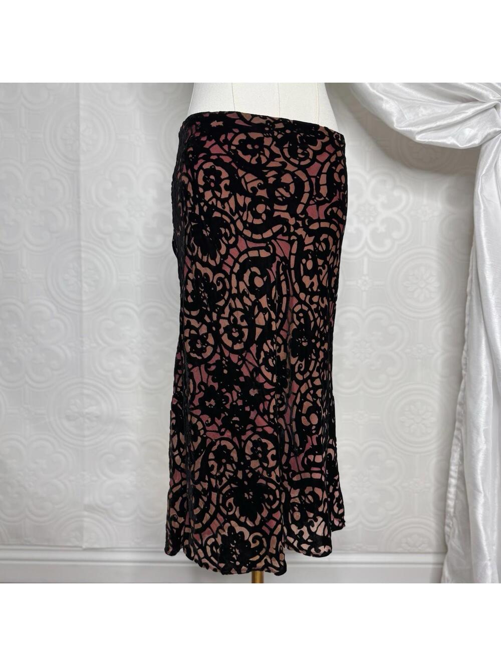 Vintage ICE Black & Pink Velvet Midi Skirt